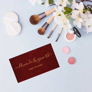 Elegant dark red with gold script professional business card