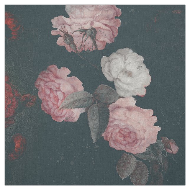 Elegant Dark Rich Chic Floral Pink Roses Fabric (Swatch)