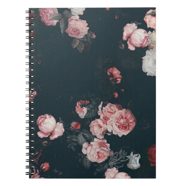 Elegant Dark Rich Chic Floral Pink Roses Notebook (Front)