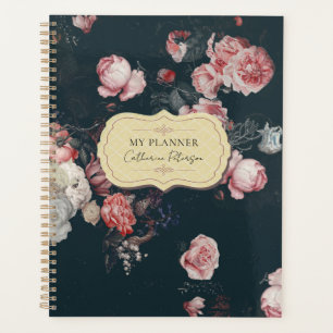 Elegant Dark Rich Chic Floral Pink Roses Planner