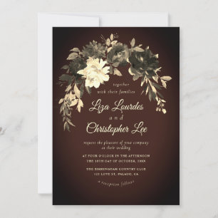 Elegant Dark Romantic Fall Floral Wedding Invitation