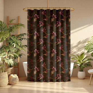 Elegant Dark Romantic Gothic Lily Flower Pattern Shower Curtain