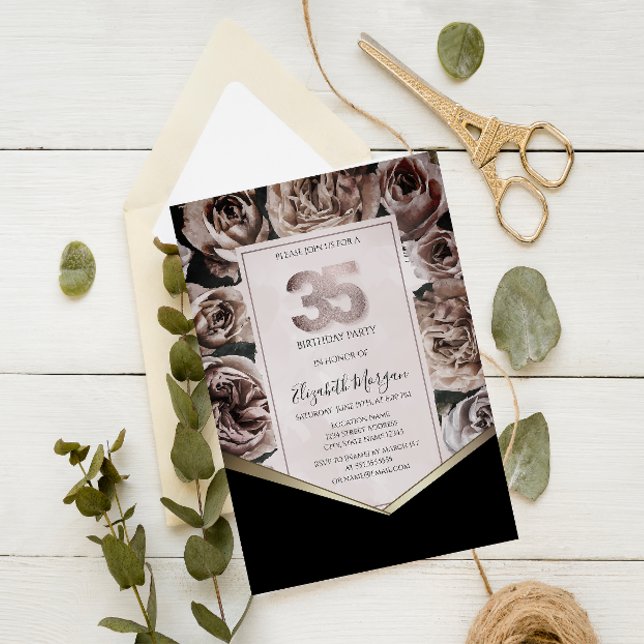 Elegant Dark Roses 35th Birthday Invitation (Creator Uploaded)