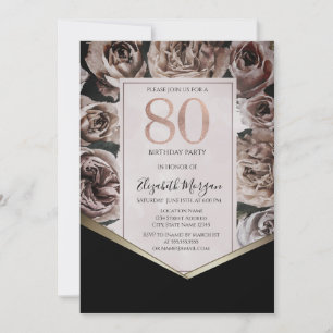 Elegant Dark Roses 80th Birthday Invitation