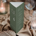 Elegant Dark Sage Green Menu Table number trifold<br><div class="desc">Trifold wedding menu & table number: all in one, just fold the paper sheet in 3 to get your standing menu. A modern typography and a trendy sage green colour palette for your wedding stationery: choose this simple and elegant wedding suite. Fully customisable: you can change the background as well...</div>
