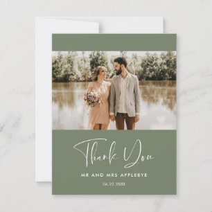 Elegant Dark sage green wedding photo Thank you