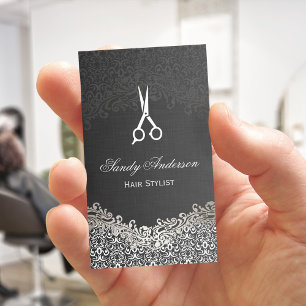 Elegant Dark Silver Damask - Hair Stylist Business Card