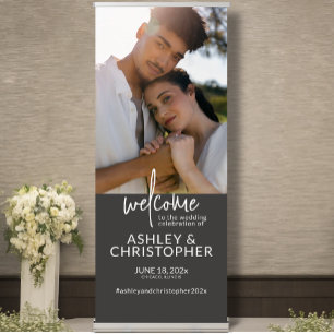 Elegant Dark Slate Grey Photo Wedding Welcome Retractable Banner