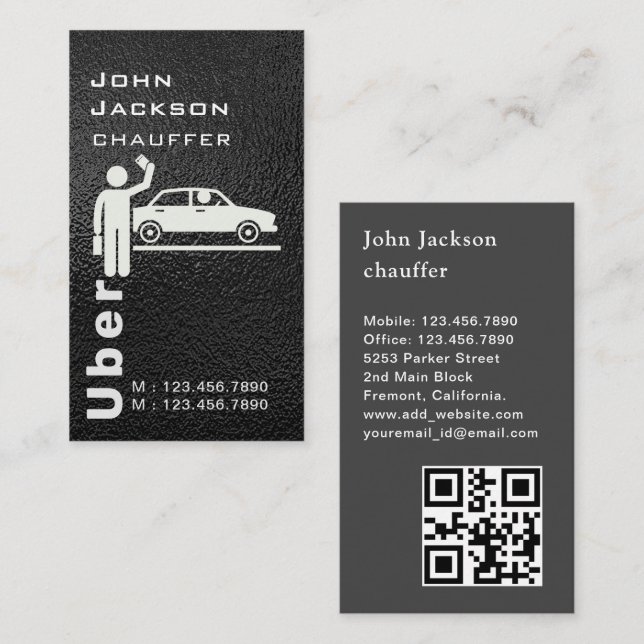 Elegant Dark Taxi Driver/Chauffeur QR Code Business Card (Front/Back)