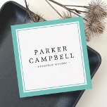 Elegant dark teal border professional minimalist square business card<br><div class="desc">Elegant, professional business cards or personal profile cards with your name and title/company name printed on the front with a dark teal blue border along the edge of the card. On the back are customisable template fields for your name, title/company name/speciality and contact information. White text on a dark teal...</div>