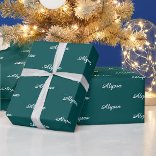 Elegant Dark Teal custom script name text chic Wrapping Paper