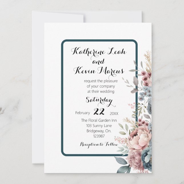 Elegant Dark Teal Floral  Invitation (Front)