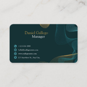 Elegant Dark Teal Gold Abstract Professional Busin Business Card