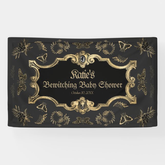 Elegant Dark Victorian Gothic Baby Shower Banner (Horizontal)