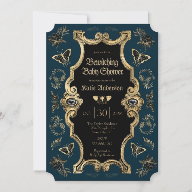 Elegant Dark Victorian Gothic Baby Shower Invitation (Front)