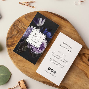 Elegant Dark Violet Floral Bouquet   Vertical Business Card