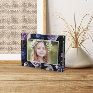 Elegant Dark Violet Floral Photo Block