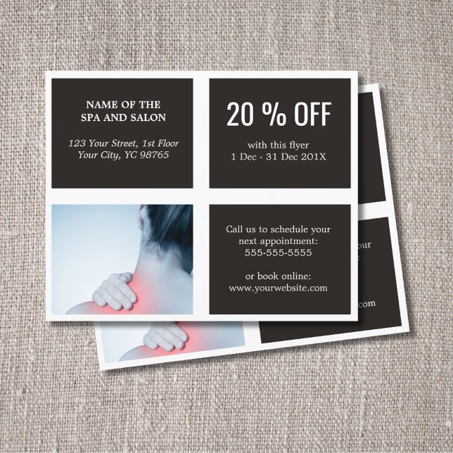 Elegant Dark White Blue Photo Massage Therapist Flyer (Creator Uploaded)