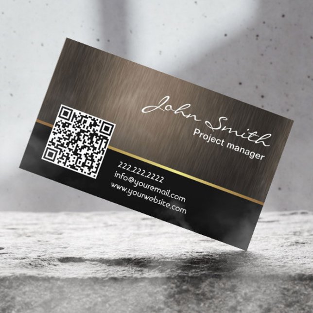 Elegant Dark Wood QR Code Business Card (Creator Uploaded)