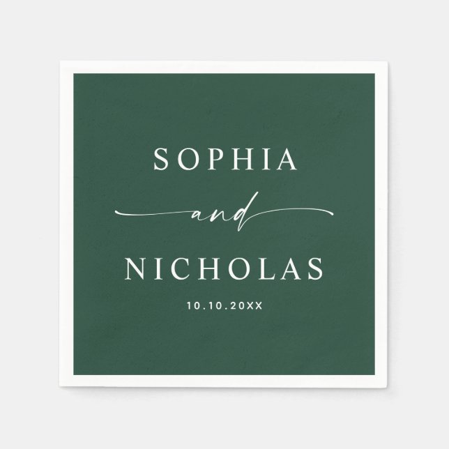 Elegant Dark Woodland Green Wedding. Forest Script Napkin (Front)
