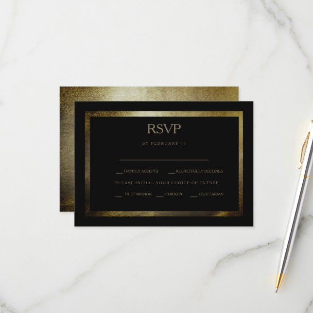 Elegant Day Metallic Gold Wedding RSVP Card (Front/Back In Situ)