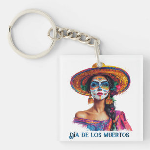Elegant Day of the Dead Sugar Skull Lady Colourful Key Ring
