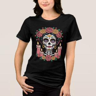 Elegant Day of the Dead Sugar Skull Woman Tri-Blend Shirt