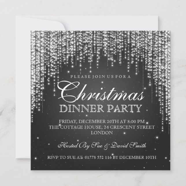 Elegant Dazzle Christmas Holiday Party Black Invitation (Front)