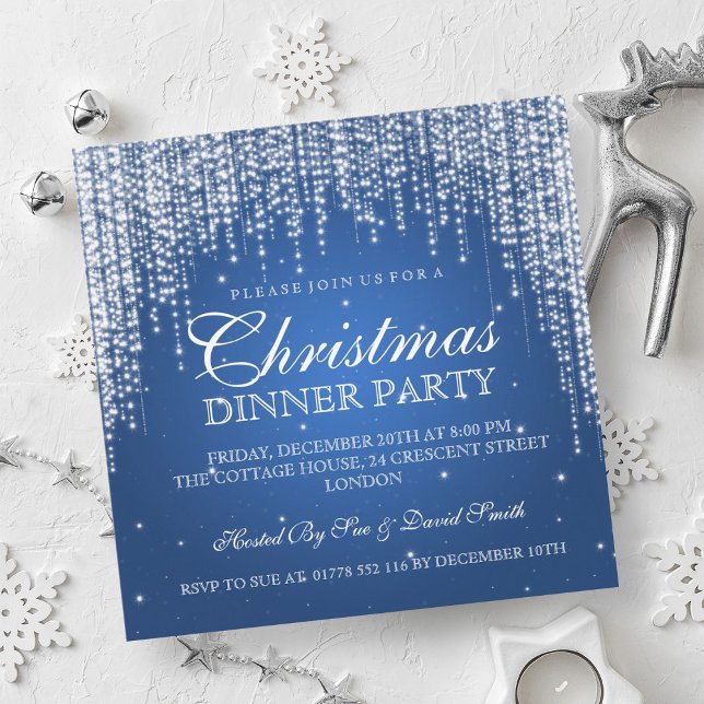 Elegant Dazzle Christmas Holiday Party Blue Invitation (Elegant Dazzle Christmas Holiday Party Blue Invitation)