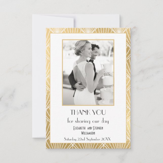 Elegant Deco 1920's  Photo Wedding Thankyou Thank You Card (Front)
