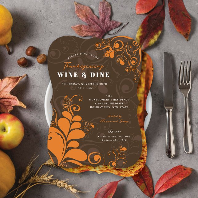 Elegant Deco Fall Leaves Thanksgiving Dinner Party Invitation (Creator Uploaded)
