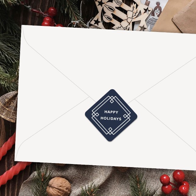 Elegant Deco Frame Happy Holidays Diagonal Sticker (Creator Uploaded)