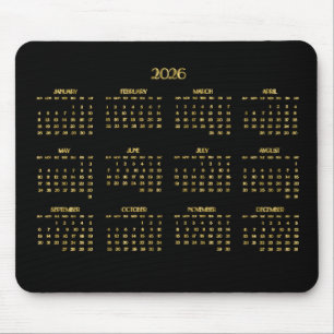 Elegant Deco Yearly Calendar 2026 Mouse Mat