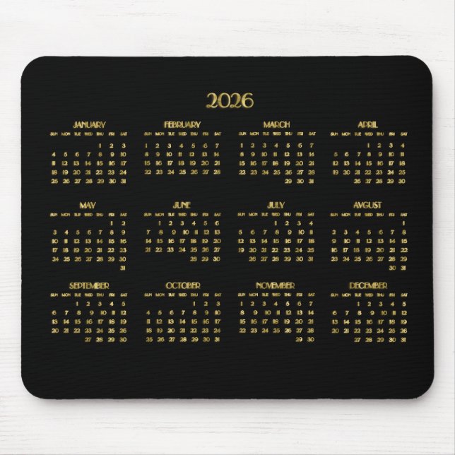 Elegant Deco Yearly Calendar 2026 Mouse Mat (Front)