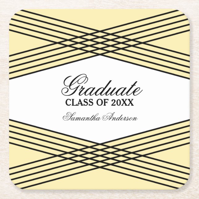 Elegant Deco Yellow Graduation Coasters (Front)