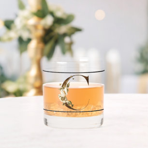 Elegant Decorated Black Monogram C Whiskey Glass