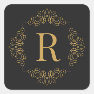 Elegant Decorated Golden SF Monogrammed Square Sticker