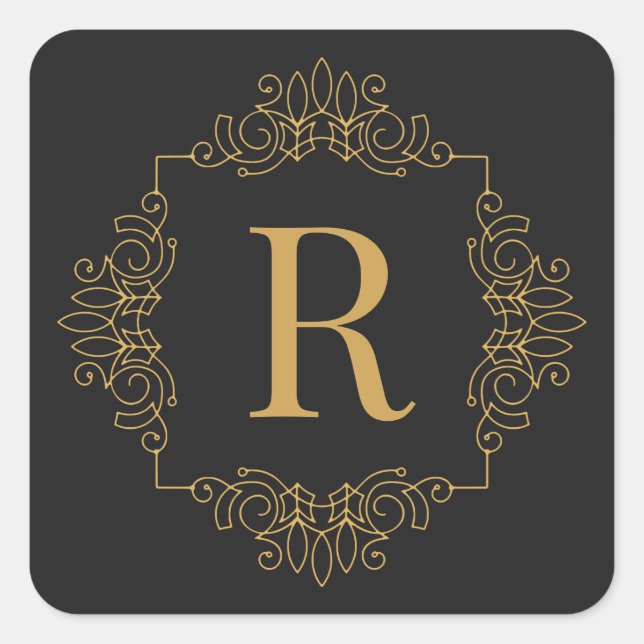Elegant Decorated Golden SF Monogrammed Square Sticker (Front)