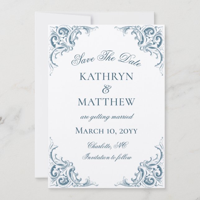 Elegant Decorative Baroque Wedding Save The Date Invitation (Front)