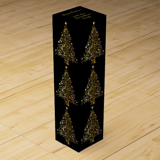 Elegant Decorative Black Gold Merry Christmas Tree Wine Gift Box