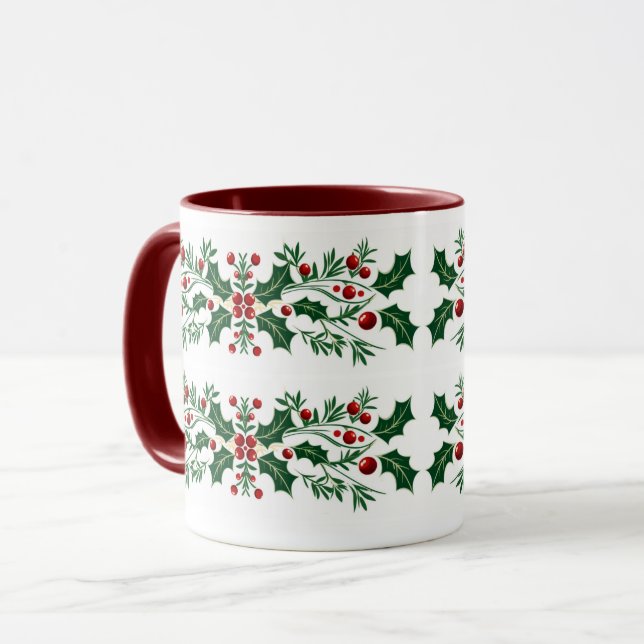 Elegant decorative botanical Christmas Mug (Front Left)