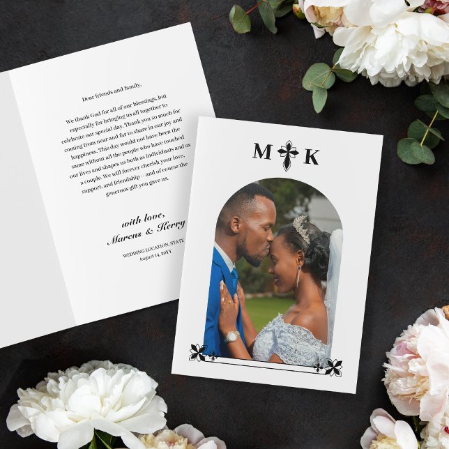 Elegant Decorative Cross Monogram Photo Thank You Card (Creator Uploaded)