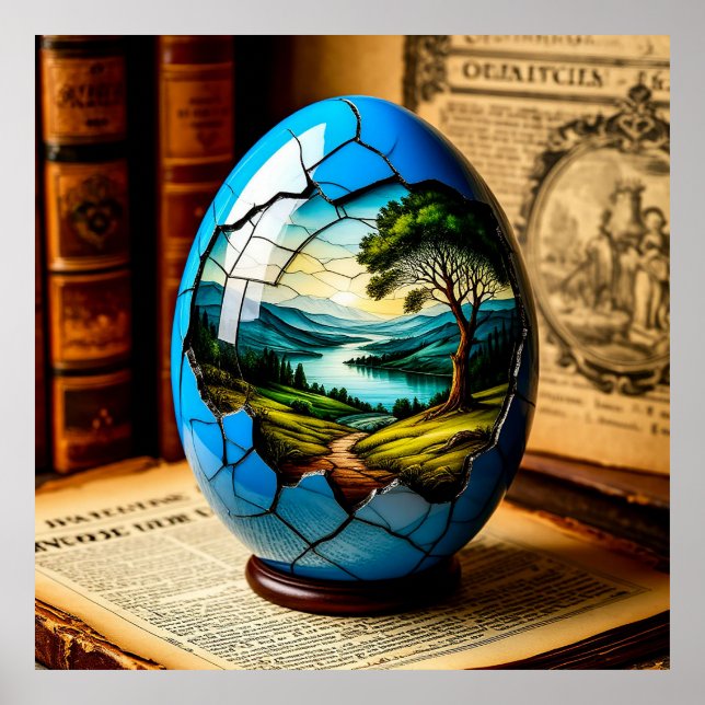 Elegant Decorative Egg Featuring Scenic Landscape Poster (Front)