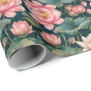 Elegant Decorative Lotus Floral Art Wrapping Paper