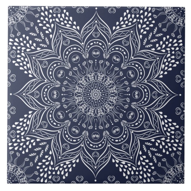 Elegant Decorative Mandala Navy Blue  Tile (Front)