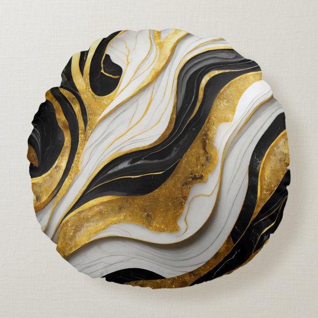 Elegant Decorative Marbleised Black Gold Pillow (Front)