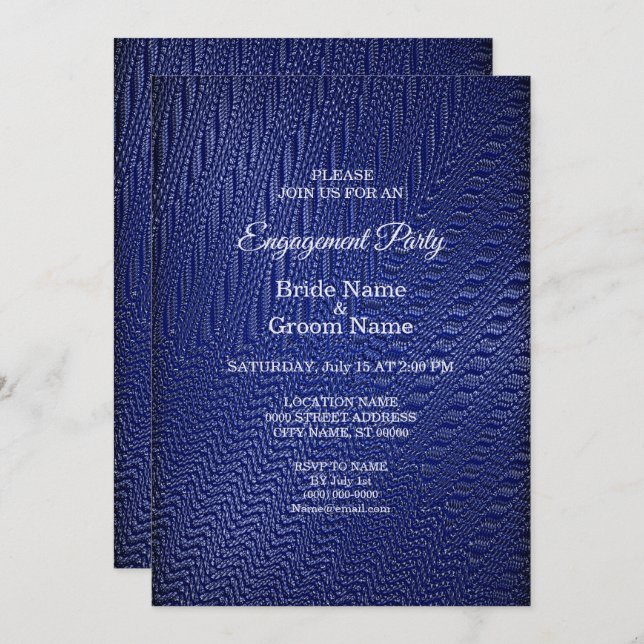 Elegant Decorative Navy Blue Engagement Invitation (Front/Back)