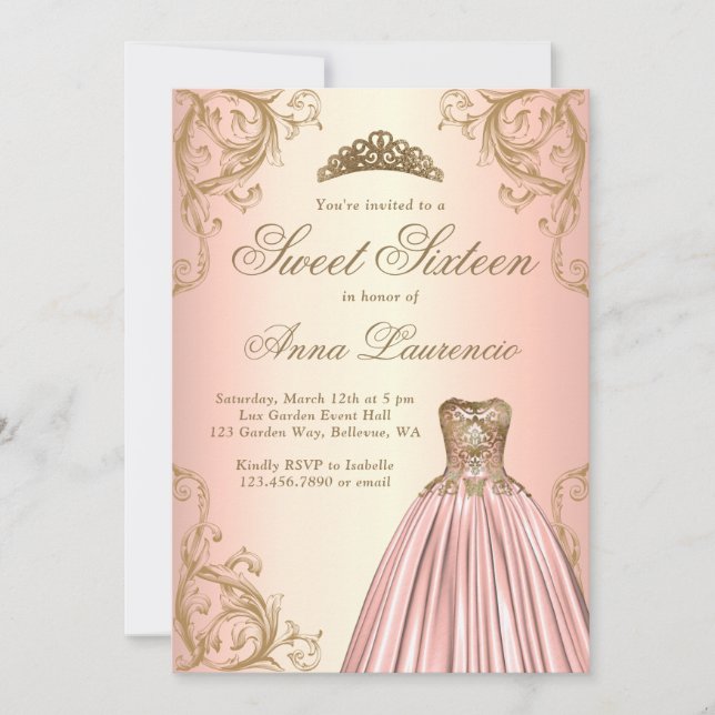 Elegant Decorative Rose Gold Sweet 16 Invitation (Front)