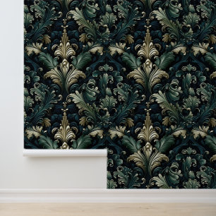 Elegant deep blue-green pattern in Victorian style Wallpaper