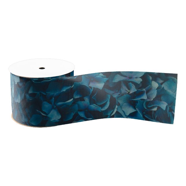 Elegant Deep Blue Hydrangeas Grosgrain Ribbon (Spool)